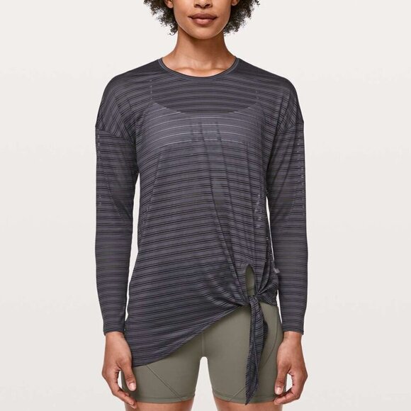 Lululemon Tie Your Practice Top Women's 8 Gray Moonwalk Stripe Activewear Gym - Picture 1 of 6